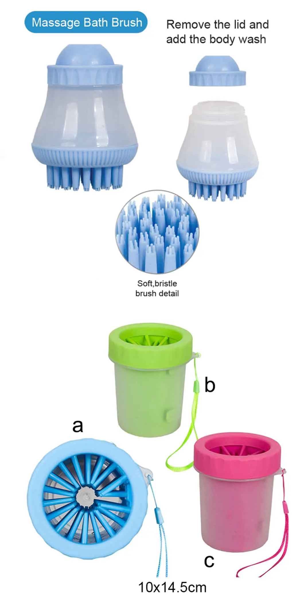 Rena Pet Comfortable Colorful Plastic Grooming Brush Dog Soft Silica Gel Bath Tools